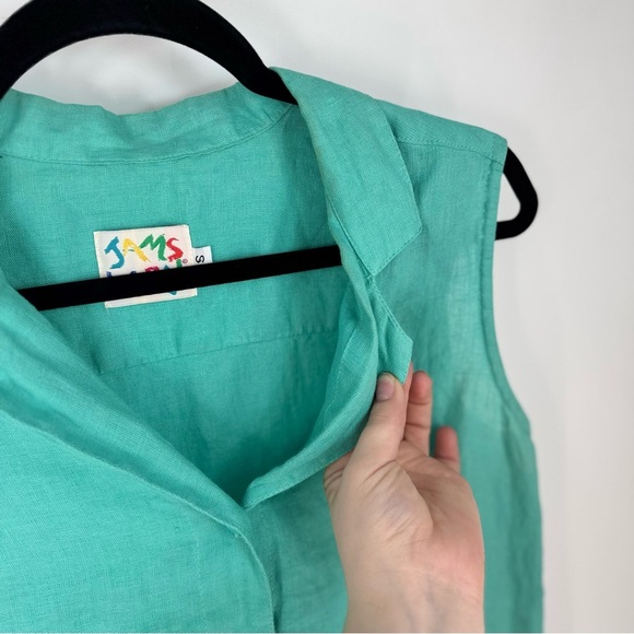 Jams World Turquoise Vintage 90s Linen Hawaiian Button Down - Picture 4 of 5